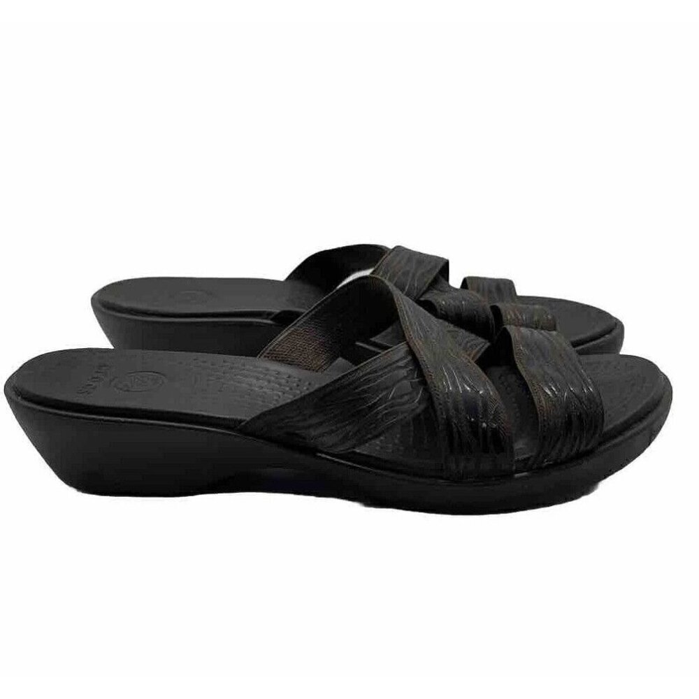 CROCS Molalla II Sandal Women’s Sz 10 CrissCross Elastic Strap Brown Zebra Print